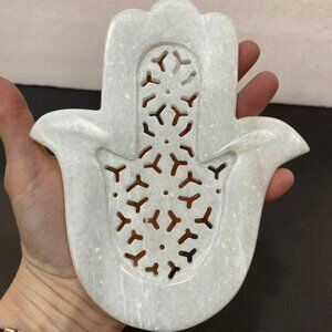 White Natural Stone (Marble or Quartz) Soap Dish - Hand of Fatima NEW